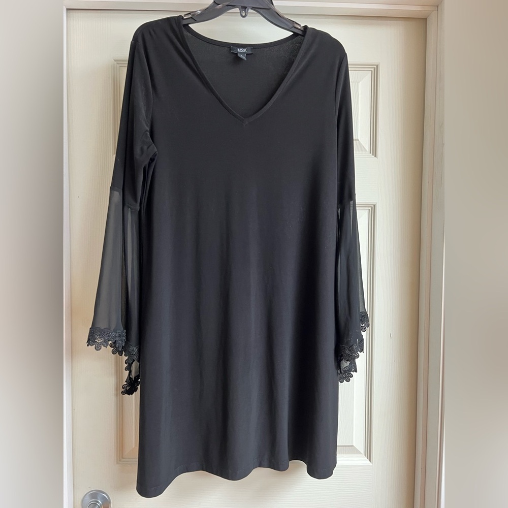 Black Long Sleeve Dress with Lace Trim